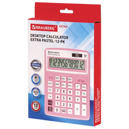 Калькулятор настольный BRAUBERG EXTRA-12-РК (206x155мм) 12разр розовый 1/20/40 (Клиент)