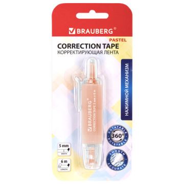Корректирующая лента 5мм х 6м ассорти BRAUBERG PASTEL 1/24
