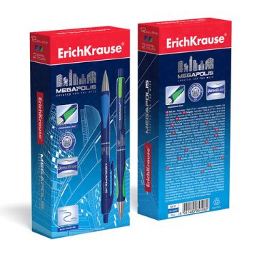 Ручка шариковая автомат синяя 0,7мм корп.синий с рез.вст ERICH KRAUSE Megapolis Concept 1/12(Клиент)