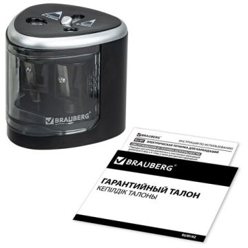 Точилка электрическая питание от 4 батареек АА черная BRAUBERG DUAL 1/6/72