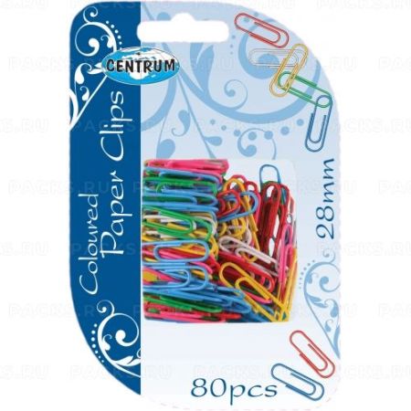 Скрепки 28мм 80шт цветные Centrum блистер 1/24/288