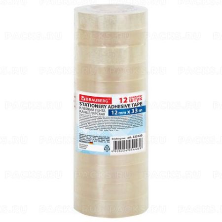 Канц.лента 12х33 прозрачная гарантированная длина BRAUBERG 12/300 