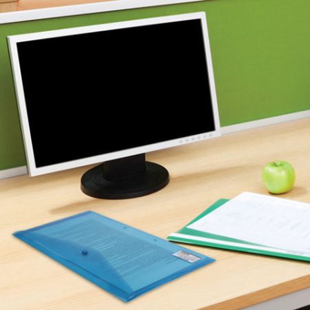 Папка-конверт с кнопкой А4 BRAUBERG прозрачная синяя до 100 листов 0,18мм 1/10/100 (Клиент)