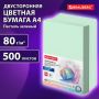 Бумага цветная BRAUBERG А4 80г/м 500л пастель зеленая для офисной техники 1/5 (Клиент)