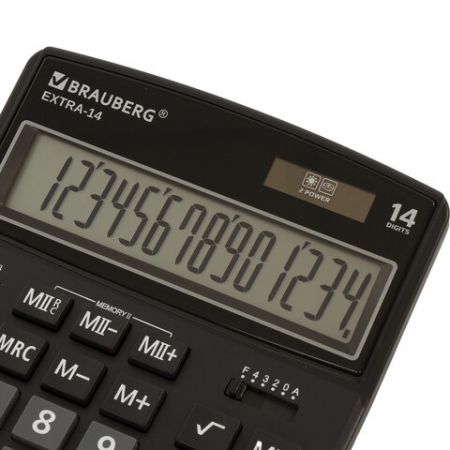 Калькулятор настольный 206x155мм 14 разрядов дв. питание ЧЕРНЫЙ BRAUBERG EXTRA-14BK 1/20/ (Клиент)