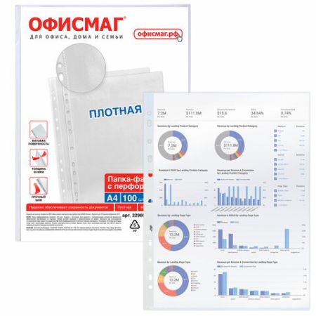 Перфофайлы А4 60мкм перфорированные матовые 100шт ОФИСМАГ 1/20 (Клиент)