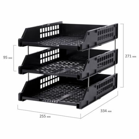 Лоток горизонтальный для бумаг 334х255х62271мм КОМПЛЕКТ 3 шт черные Brauberg GRAND OFFICE 1/4