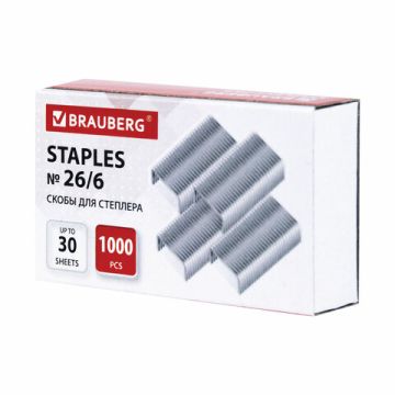 Скобы №26/6 1000шт до 30л BRAUBERG 1/10