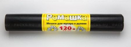 Мешок для мусора 120л рулон ПНД (70х113)-16 черный СТАНДАРТ 23,4г Ромашка (25шт) 1/30