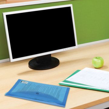 Папка-конверт с кнопкой А4 BRAUBERG, прозрачная, синяя, до 100 листов, 0,15мм 1/15/90