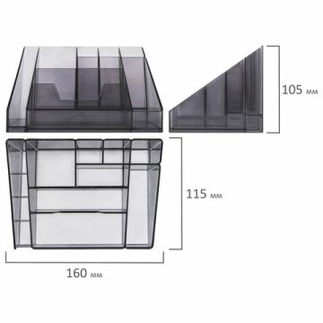 Подставка-органайзер 115х160х105 мм  9 отделений тонир серая BRAUBERG GRAND OFFICE 1/9