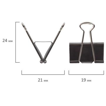 Зажимы для бумаг 19мм на 60л (12шт) черные в картонной коробке Staff 1/12