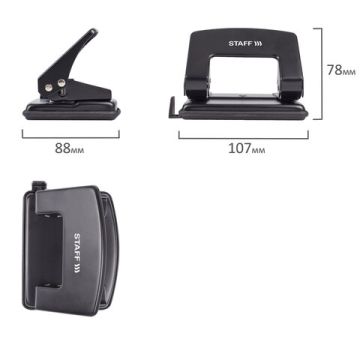 Дырокол на 20листов средний черный металлический эконом Staff 1/12