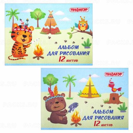Альбом для рисования 12л А4 на скрепке Пифагор Пикник  1/12/120