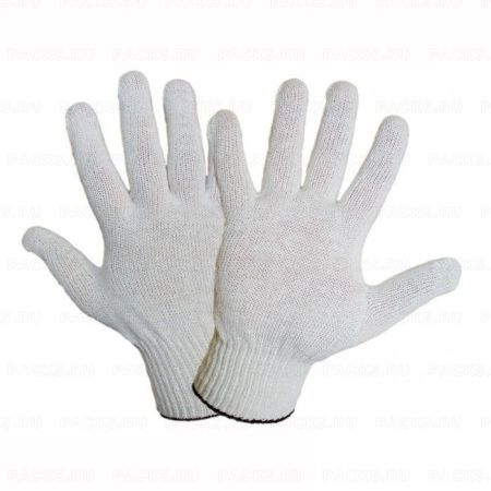 Перчатки без ПВХ рабочие х/б 4-нитка 10 класс белые 10/500
