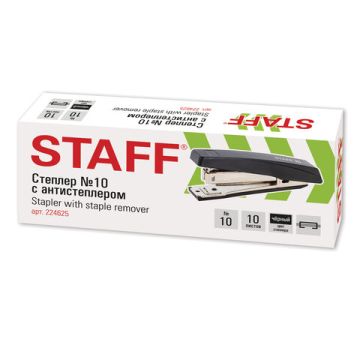 Степлер №10 STAFF Basic, до 10 листов с антистеплером черный 1/24/240