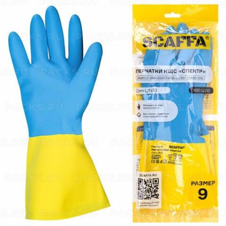 Перчатки спец латексно-неопреновые х/б напыление р9 L SCAFFA Спектр КЩС-1 1/12 