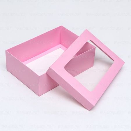 Коробка с окном 240х170х80мм картонная розовая 5/225