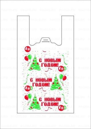 НГ Пакет Майка ПНД (26+14)х48-9 белый Елки с шарами ЭТ 100/2000