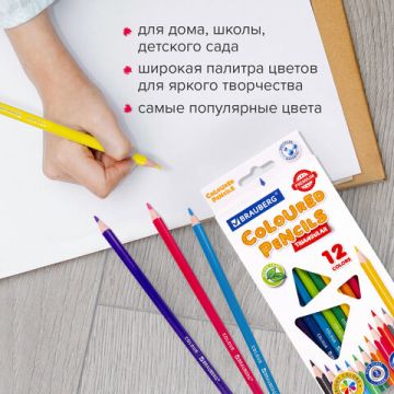 Карандаши цветные 12цв пластиковые техгранные грифель мягк. 3мм BRAUBERG PREMIUM 1/12