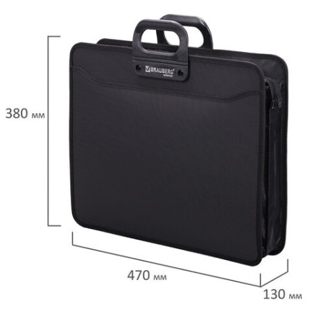 Папка-портфель пласт. БОЛЬШОГО ФОРМАТА BRAUBERG ПОРТФОЛИО А3 (470х380х130мм), 3 отд., черный 1/10