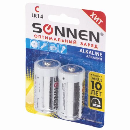 Элемент питания SONNEN alkaline C (LR14) (2шт) 1/12/96 (клиент)
