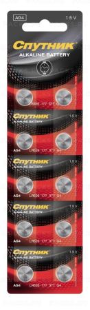 Элемент питания Спутник Alkaline Battery AG4/10В на картоне 1/10/200