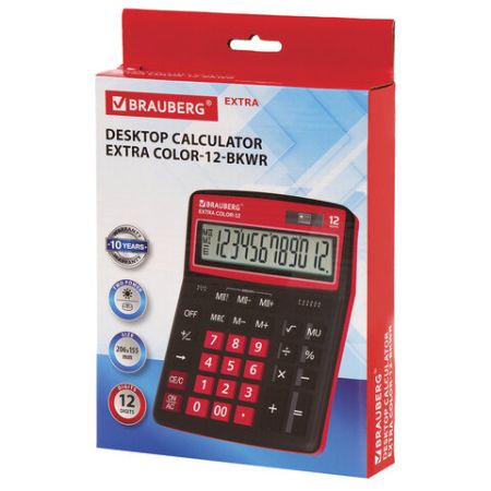 Калькулятор настольный BRAUBERG COLOR-12-BKWR (206x155мм) 12разр черно-красн 1/20/40