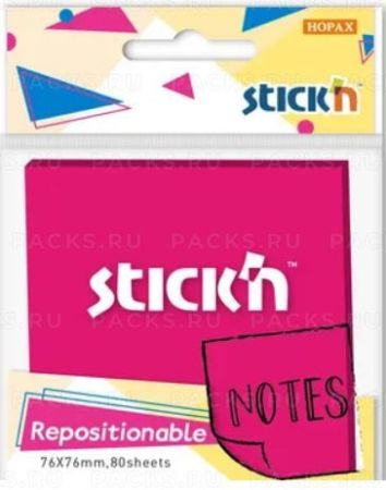 Блок самоклеящийся 76х76мм 80л розовый неон Stick`n 1/12