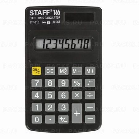 Калькулятор карманный STAFF STF-818, 8 разрядов, двойное питание, 102х62мм