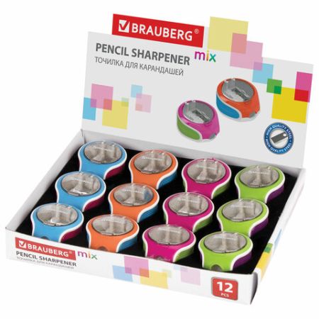Точилка 1 отверстие с контейнером BRAUBERG Mix Soft 1/12