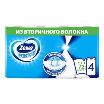 Полотенца бумажные бытовые рулон 2-сл (4х14м) белые ZEWA 1/4 (клиент)