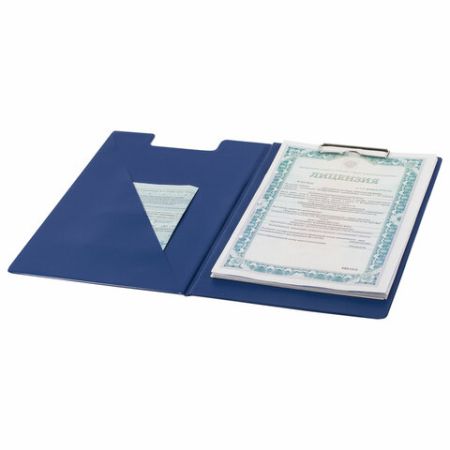 Папка-планшет BRAUBERG, А4 (340х240 мм), с прижимом и крышкой, картон/ПВХ, РОССИЯ, синяя (клиент)