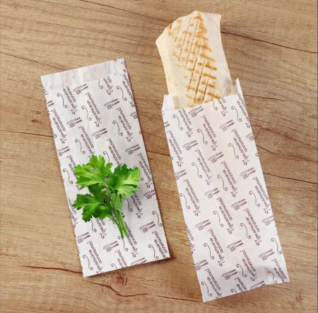 Пакет бумажный белый 220х90+40 35гр/м2 V-дно жиростойкий под шаурму Приятного аппетита 100/2500