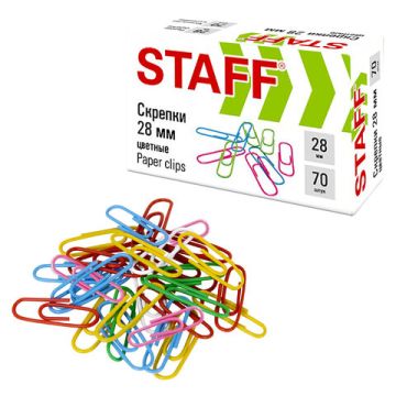 Скрепки 28мм 70шт цветные STAFF 1/10/500 (Клиент)