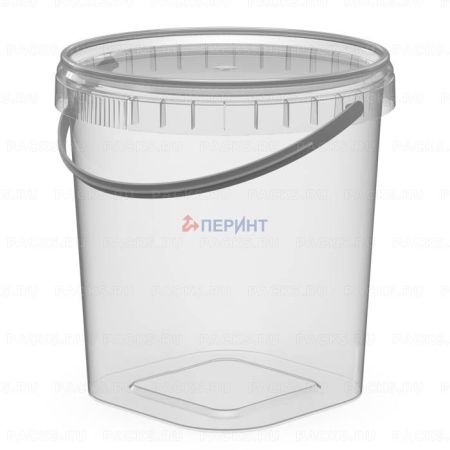 Ведро пищевое прозрачное 1,0л d-122 кругло-квадрат с ручкой б/кр Перинт 540/180