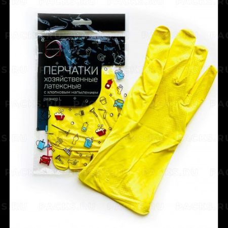 Резиновые перчатки с х/б напыл латекс хозяйств КП М 38гр 1/60