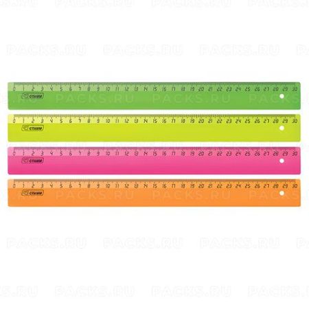 Линейка 30см пластиковая неоновая ассорти Neon СТАММ ЛН31 1/20/360