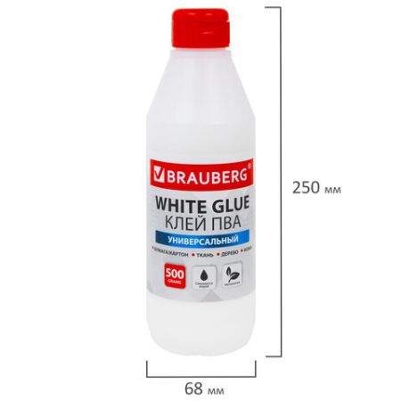 Клей ПВА 500г бумага картон дерево BRAUBERG 1/12 Клей ПВА 500г бумага картон дерево BRAUBERG 1/12