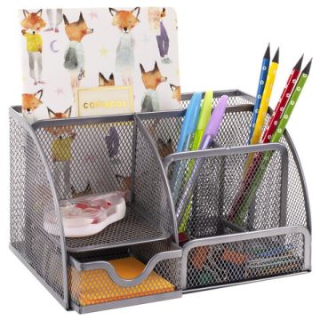 Подставка-органайзер 125х220х140мм 7 отделений металл серебро BRAUBERG Germanium 1/12 (Клиент)