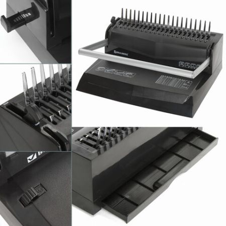 Переплетная машина д/пласт. пружины BRAUBERG пробив. 12л, сшив. до 450л 1/4 (Клиент)