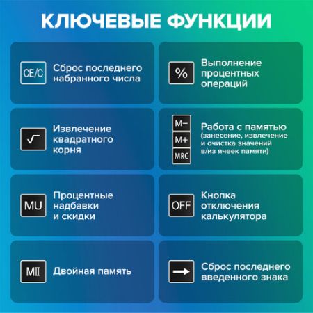 Калькулятор настольный BRAUBERG EXTRA COLOR-12-BKBU (206x155мм) 12 разр дв питание черно-голуб 1/20