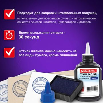 Штемпельная краска синяя 45мл на водной основе Brauberg 1/12