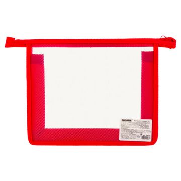 Папка для тетрадей А5 пластик молния сверху прозрачнаякрасная Пифагор 1/50