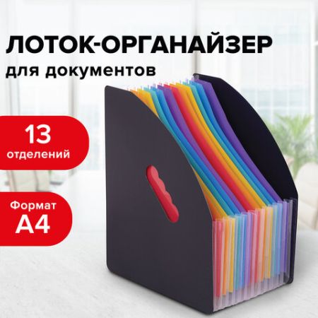 Лоток-органайзер вертикальный для бумаг 13 отд BRAUBERG DOCS А4 черный 1/18 (Клиент)