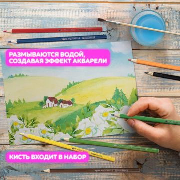 Карандаши цветные 12цв акварельные с кистью заточенные BRAUBERG 1/12/240