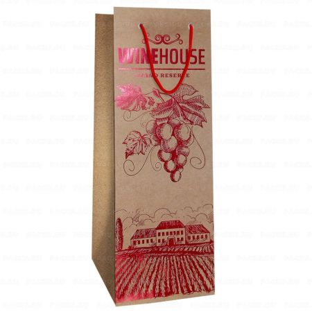 Пакет подарочный бумажный под бутылку (12,3х36х7,8) крафт ЛЮКС 1/12