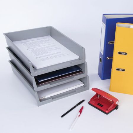 Лоток горизонтальный для бумаг 340х270х70мм (3шт) серый Office Brauberg 1/1 (Клиент)