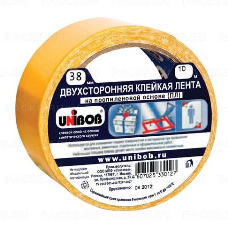 Клейкая лента 2-стор (38х10м) пп основа UNIBOB 1/48 