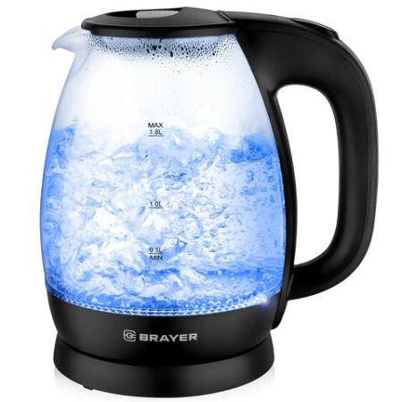 Чайник BRAYER BR1026 1,8л 2200Вт закрытый нагревательный элемент стекло черный 1/6